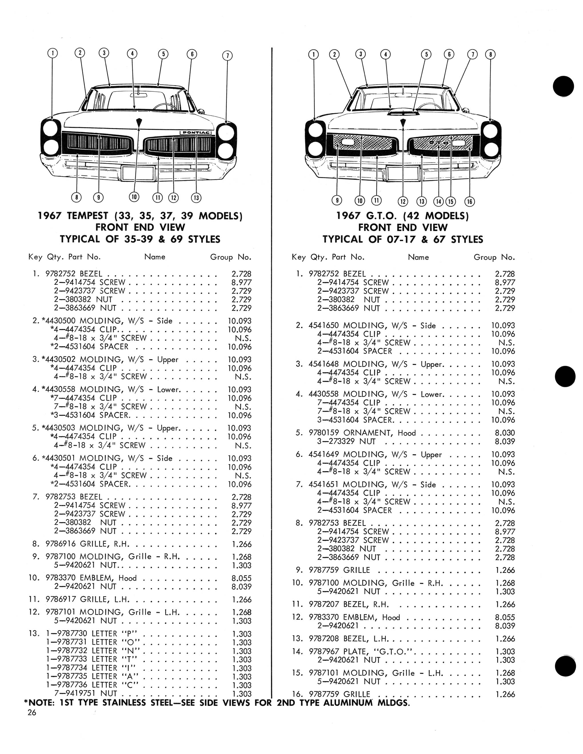 1967 Pontiac Molding and Clip Catalog